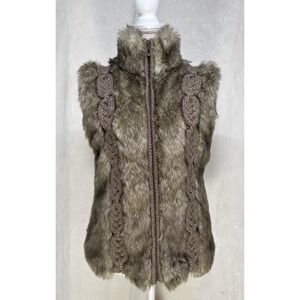 Womens Faux Fur Vest L Wool/Alpaca Blend Knit Sweater Zip Aspen Coachella Boho